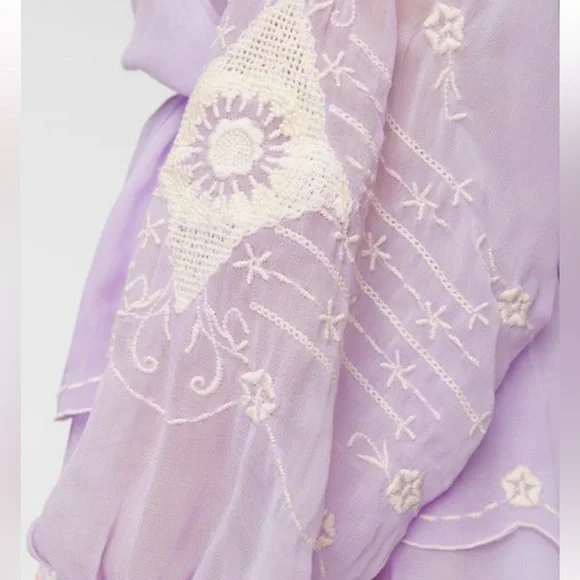 LoveShackFancy x Free People Bridgely XS Lilac Purple Embroidered Chiffon Mini